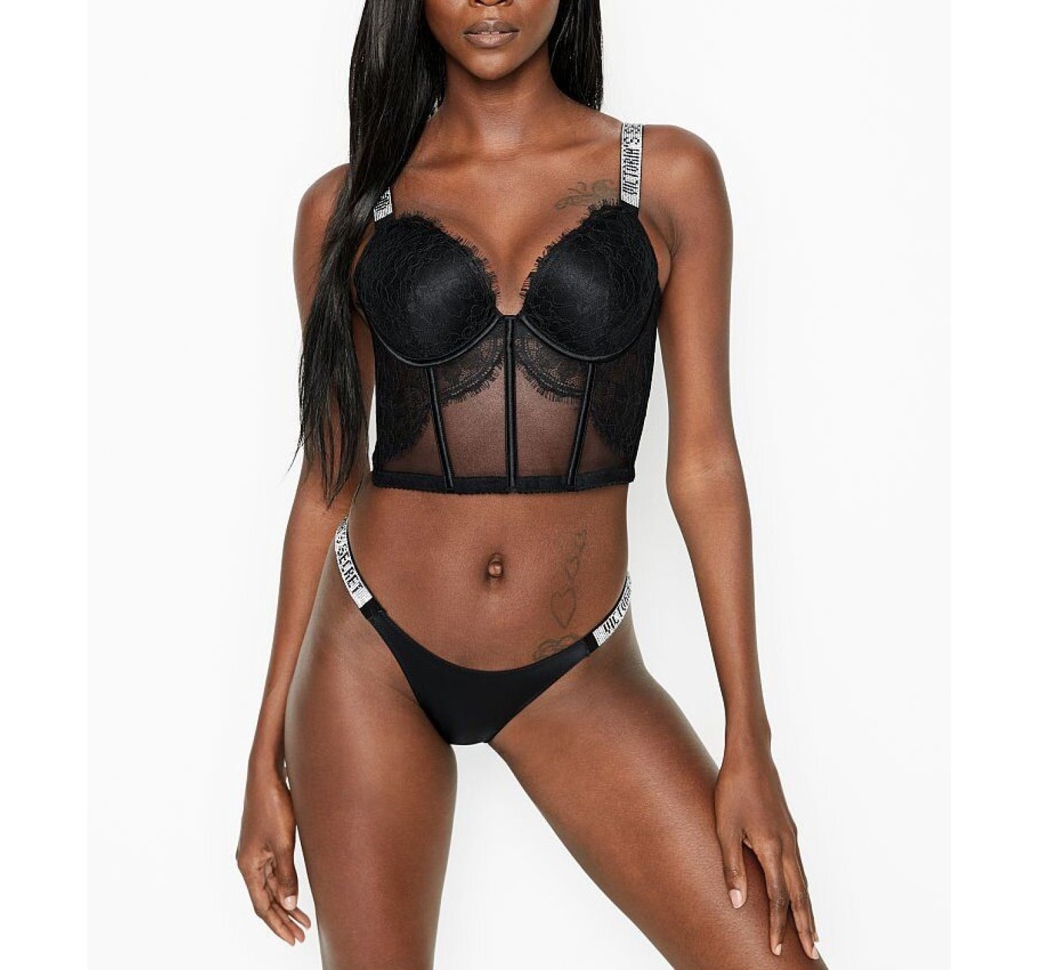 Комплект белья Victoria’s Secret Very Sexy Shine Strap Balconette Black Lace