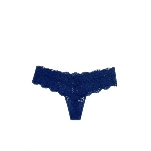 Трусики стрінги Victoria's Secret Very Sexy Rhinestone Deep Blue Lace Thong panty