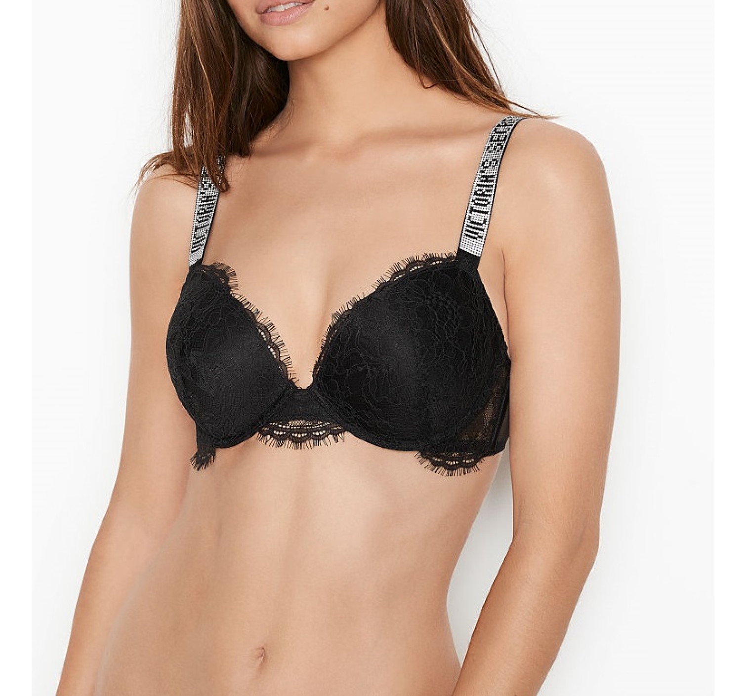 Бюстгальтер Victoria’s Secret Black Lace Embellished Strap Push-up Bra