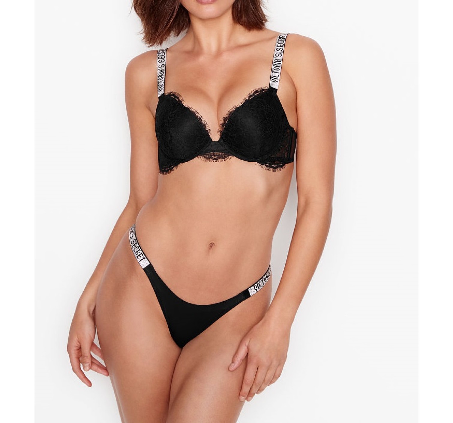 Бюстгальтер Victoria’s Secret Black Lace Embellished Strap Push-up Bra