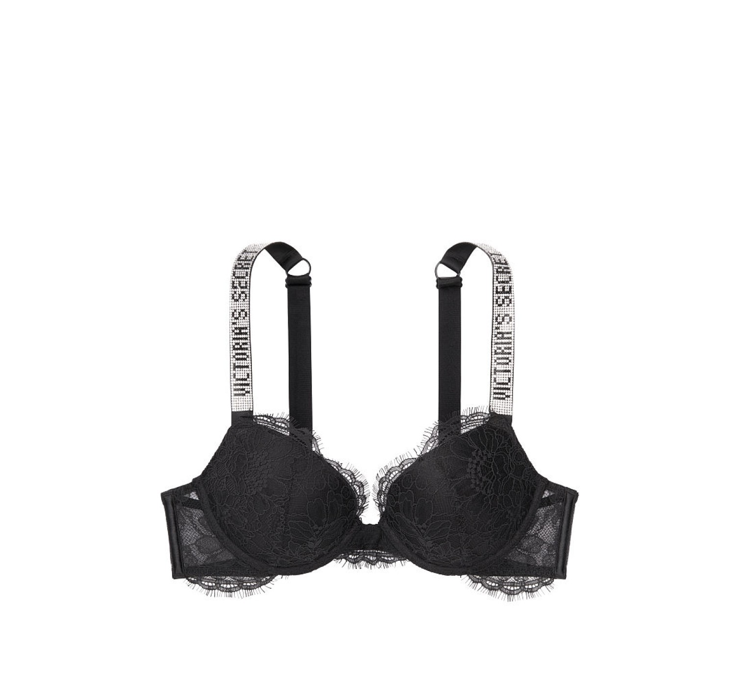 Бюстгальтер Victoria’s Secret Black Lace Embellished Strap Push-up Bra