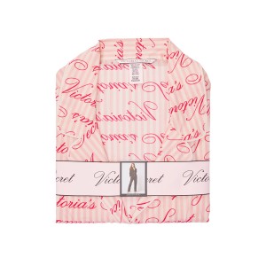 Піжама Victoria's Secret Cotton Long PJ Set Pink logo VS
