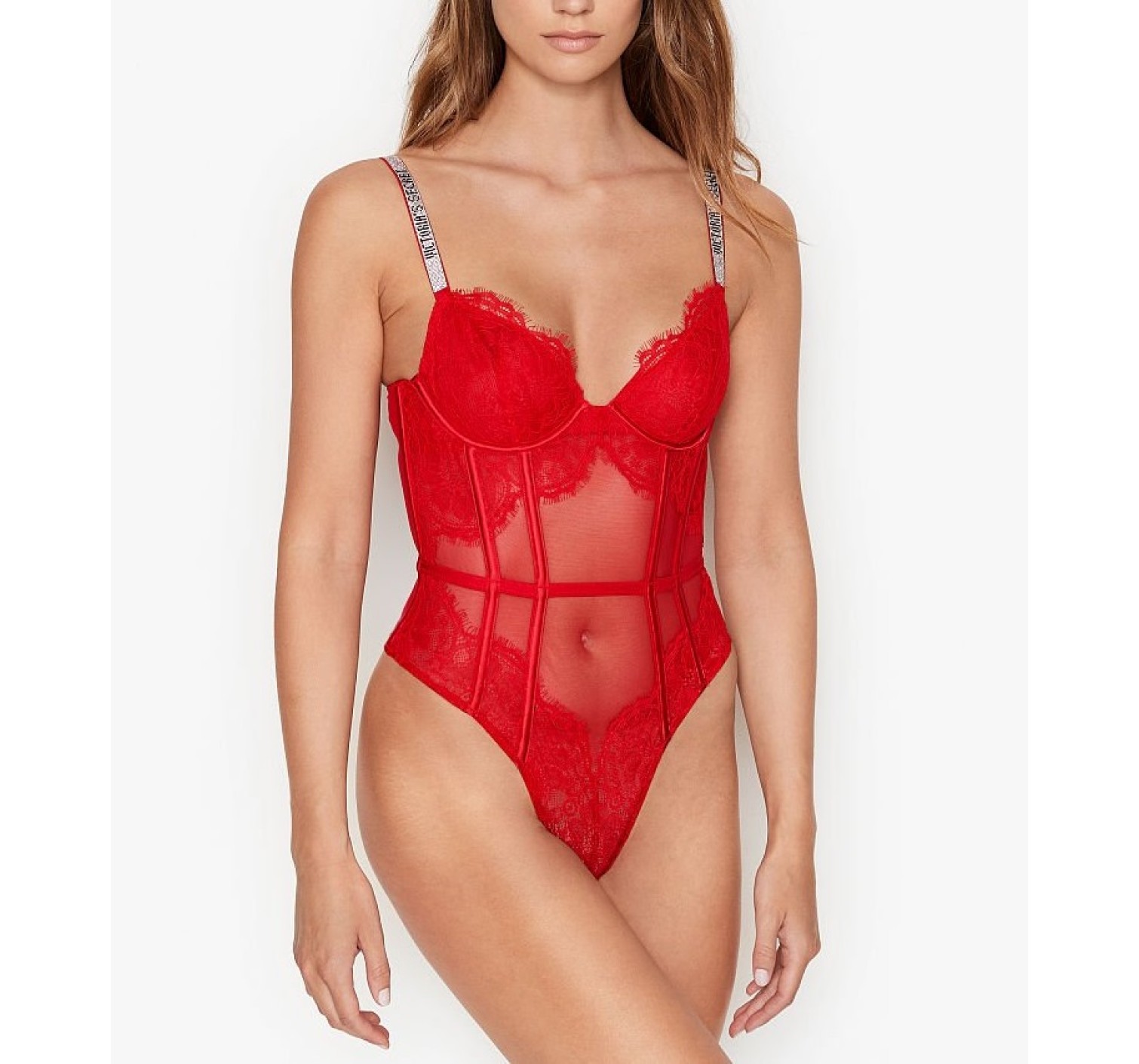 Боді Вікторія Секрет Very Sexy Logo Shine Strap Teddy Lipstick