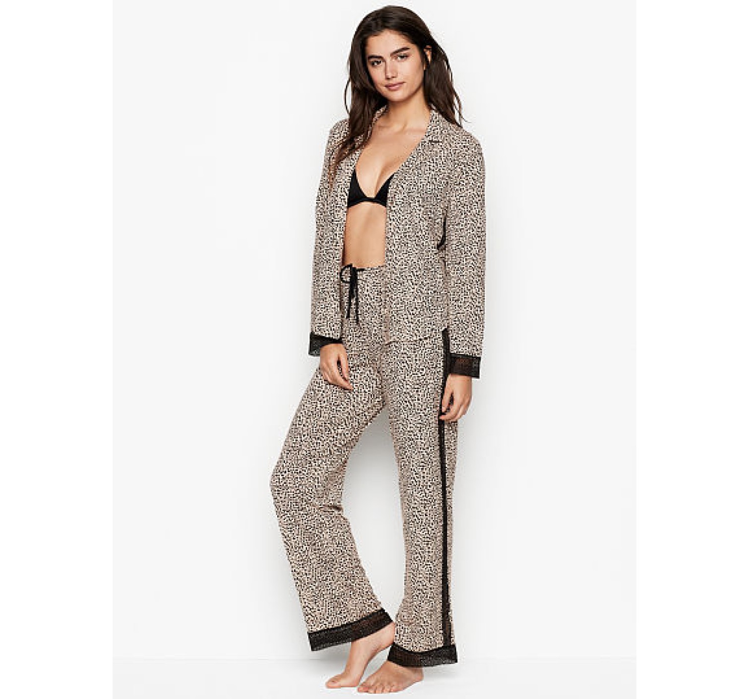 Пижама Victoria’s Secret Modal Lace Long PJ Set Leo print