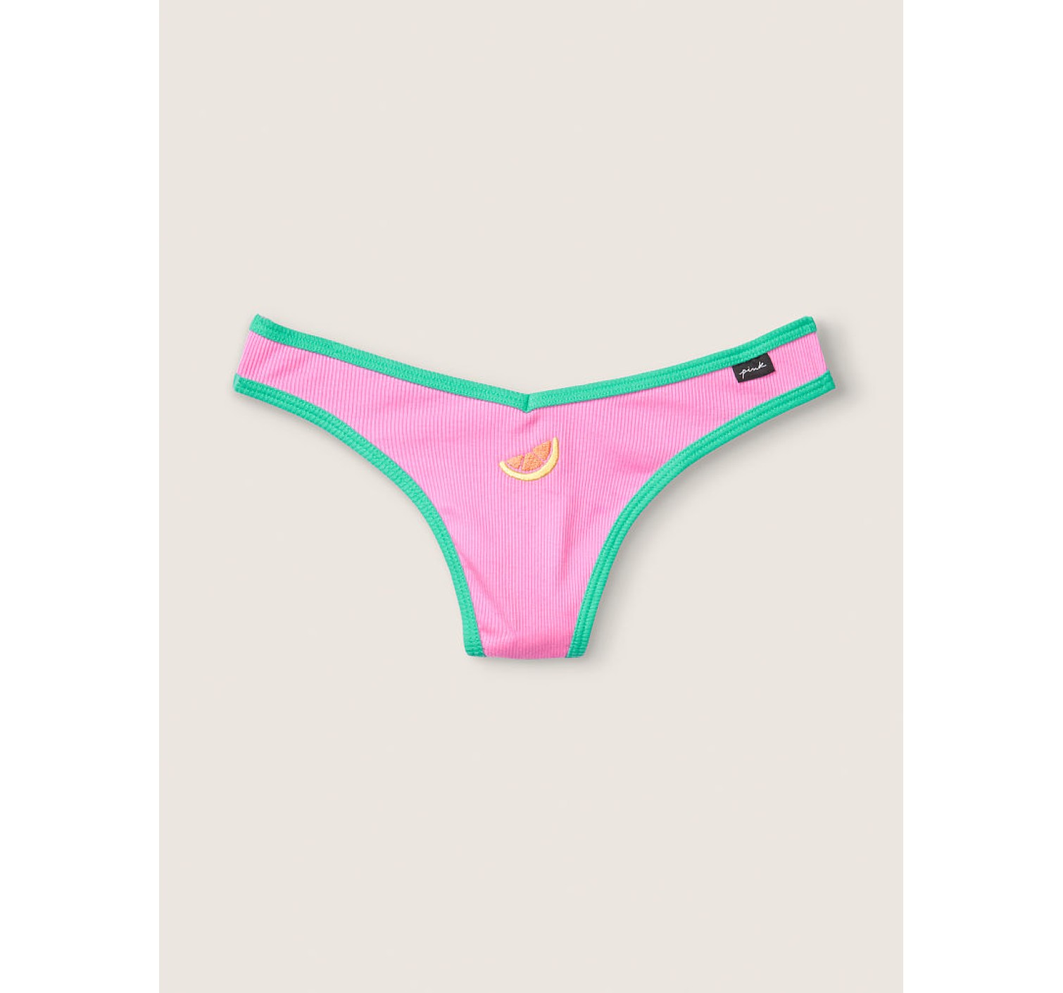 Трусики бавовняні VS PINK Ribbed Cotton Thong Panty print orange