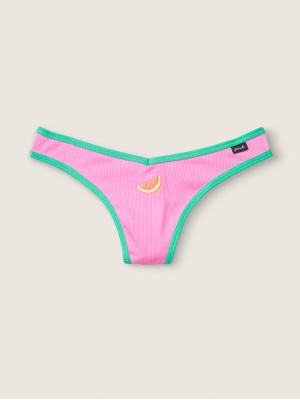 Трусики бавовняні VS PINK Ribbed Cotton Thong Panty print orange