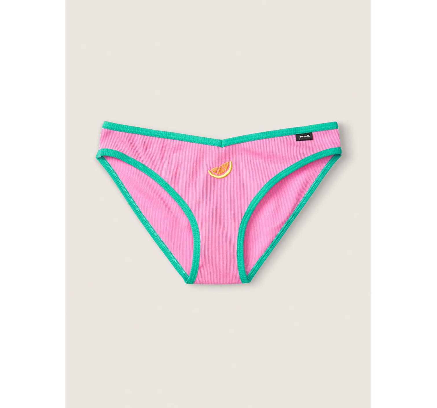 Трусики бавовняні VS PINK Ribbed Cotton Bikini Panty print orange