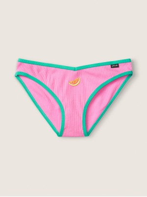 Трусики бавовняні VS PINK Ribbed Cotton Bikini Panty print orange