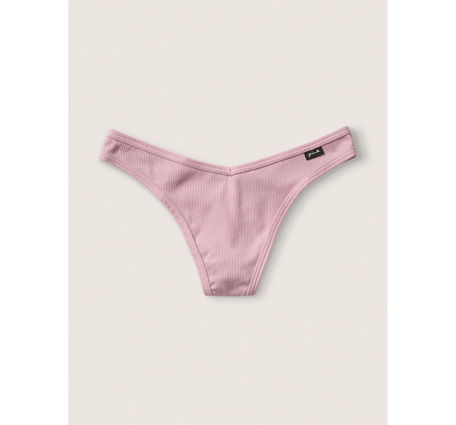 Бавовняні трусики стрінги VS PINK Ribbed Cotton Thong Panty Vintage rose