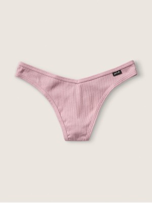 Бавовняні трусики стрінги VS PINK Ribbed Cotton Thong Panty Vintage rose