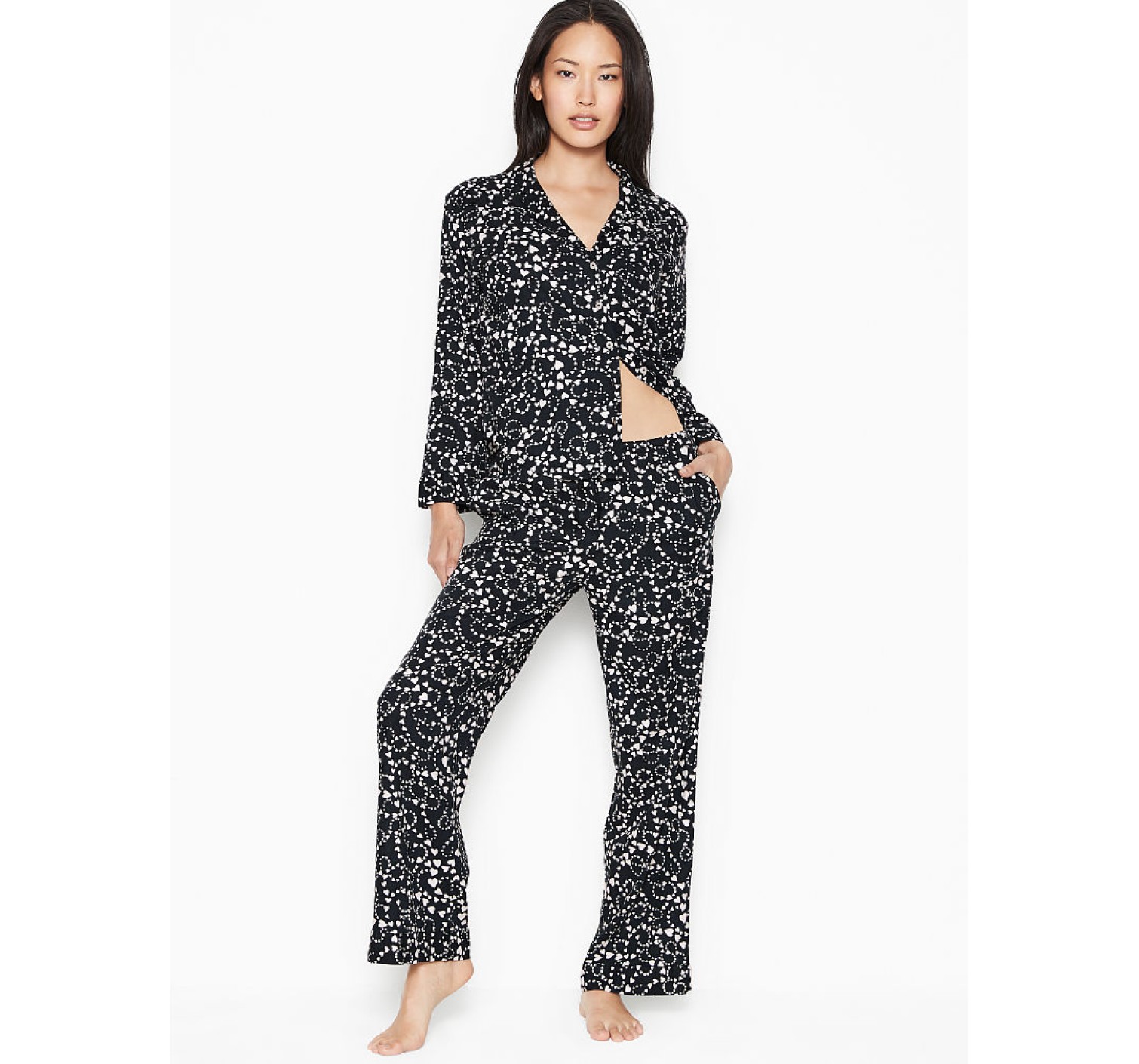 Пижама Victoria’s Secret Flannel Long PJ Set Black Hearts