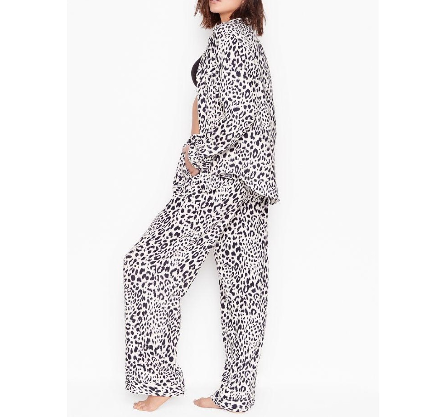 Піжама Victoria's Secret Flannel Long PJ Set Shadow Black Leopard