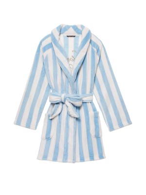 Халат Victoria's Secret Logo Short Cozy Robe White/Blue Stripe