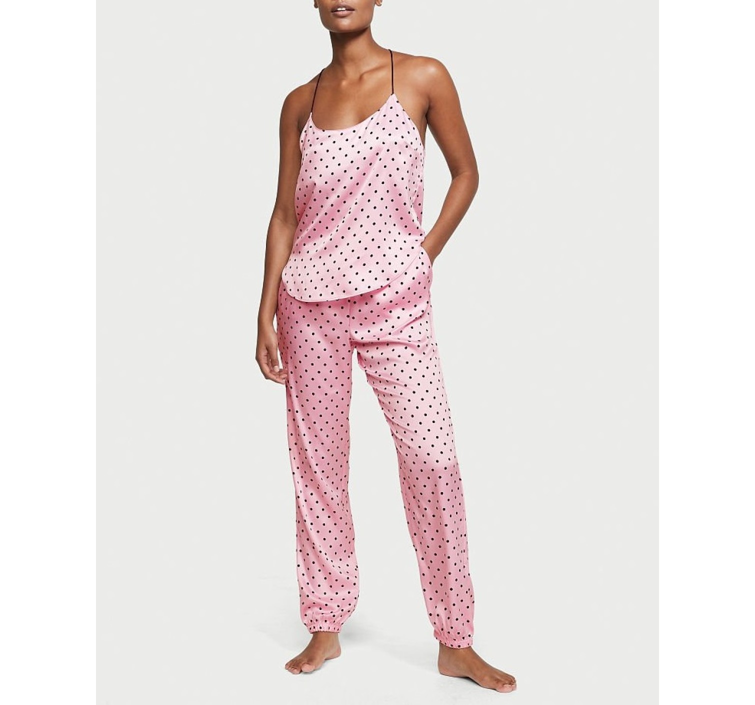 Пижама Victoria’s Secret Satin Cami Pj Set Rose & Black dot