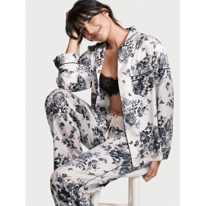 Піжама Victoria's Secret Satin Long PJ Set White Hidden Bunny Toile