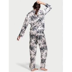 Піжама Victoria's Secret Satin Long PJ Set White Hidden Bunny Toile