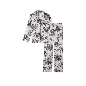 Піжама Victoria's Secret Satin Long PJ Set White Hidden Bunny Toile