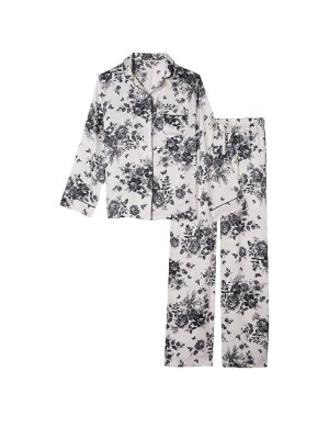 Пижама Victoria’s Secret Satin Long PJ Set White Hidden Bunny Toile