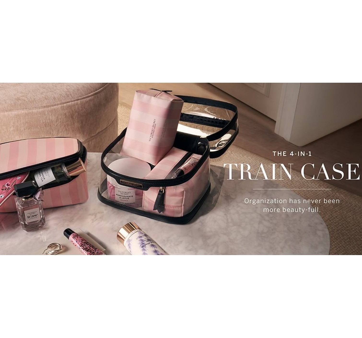4 в 1 набір косметичок Victoria's Secret Train set Siganture stripe