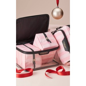 Набор косметичек три в розовую полоску Glam Bag Trio in Signature Stripe
