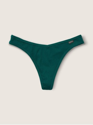 Трусик стринги PINK Cotton Ribbed Thong panty Green