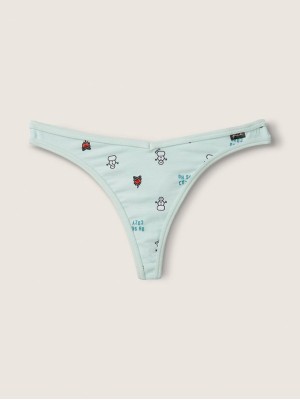 Трусик стринги PINK Cotton Ribbed Thong panty Cozy print