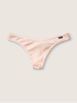 Трусик стринги PINK Cotton Ribbed Thong panty Peach