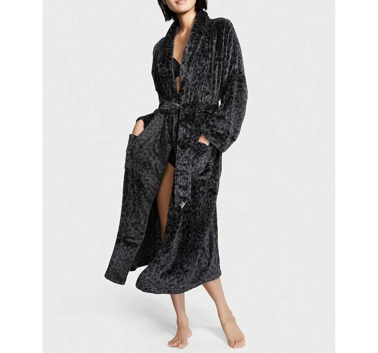 Халат Victoria's Secret Logo Long Cozy Robe Black Leopard