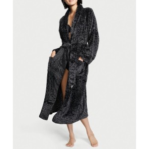 Халат Victoria's Secret Logo Long Cozy Robe Black Leopard