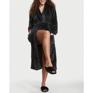 Халат Victoria's Secret Logo Long Cozy Robe Black Leopard