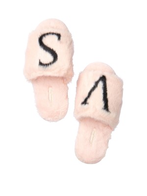 Домашні капці Victoria's Secret Logo Faux Fur Slippers Rose
