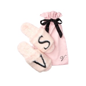 Домашні капці Victoria's Secret Logo Faux Fur Slippers Rose