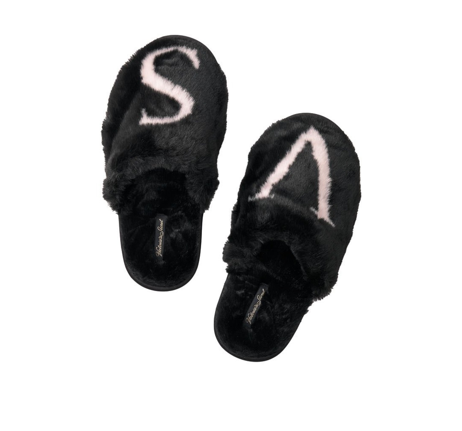 Домашні капці Victoria's Secret Black Logo Faux Fur Slippers