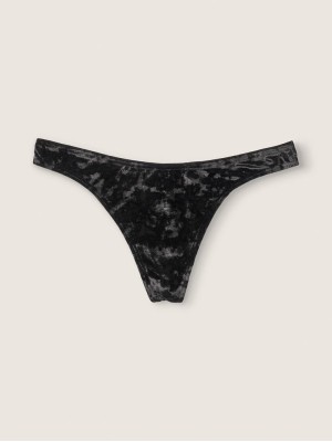 Трусики стринги PINK Velvet Pure black Thong panty