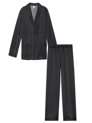 Піжама Victorias Secret The Satin Long PJ Set Black & White dot