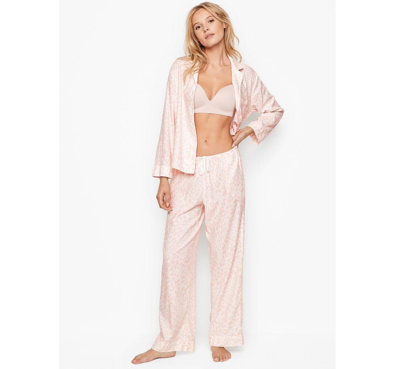 Піжама Victoria's Secret Flannel Long PJ Set Shadow Leopard White