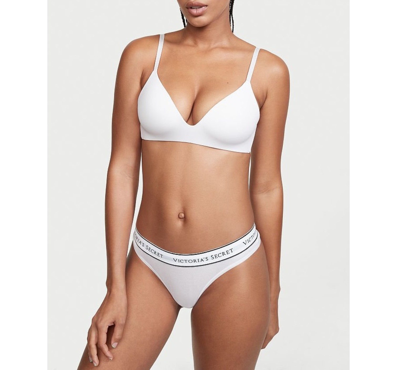 Трусики VS Stretch Cotton Logo White Thong Panty