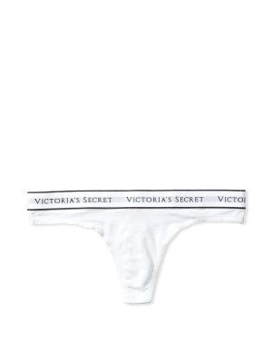 Трусики VS Stretch Cotton Logo White Thong Panty