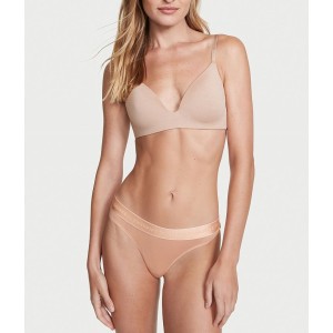 Трусики VS Stretch Cotton Logo Beige Thong Panty