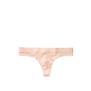 Трусики VS Stretch Cotton Logo Beige Thong Panty
