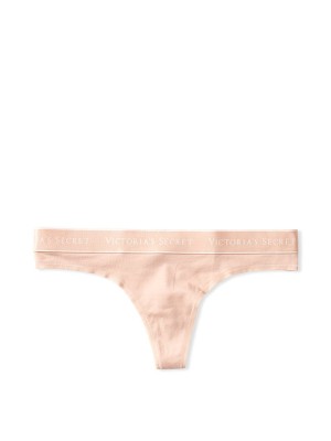 Трусики VS Stretch Cotton Logo Beige Thong Panty