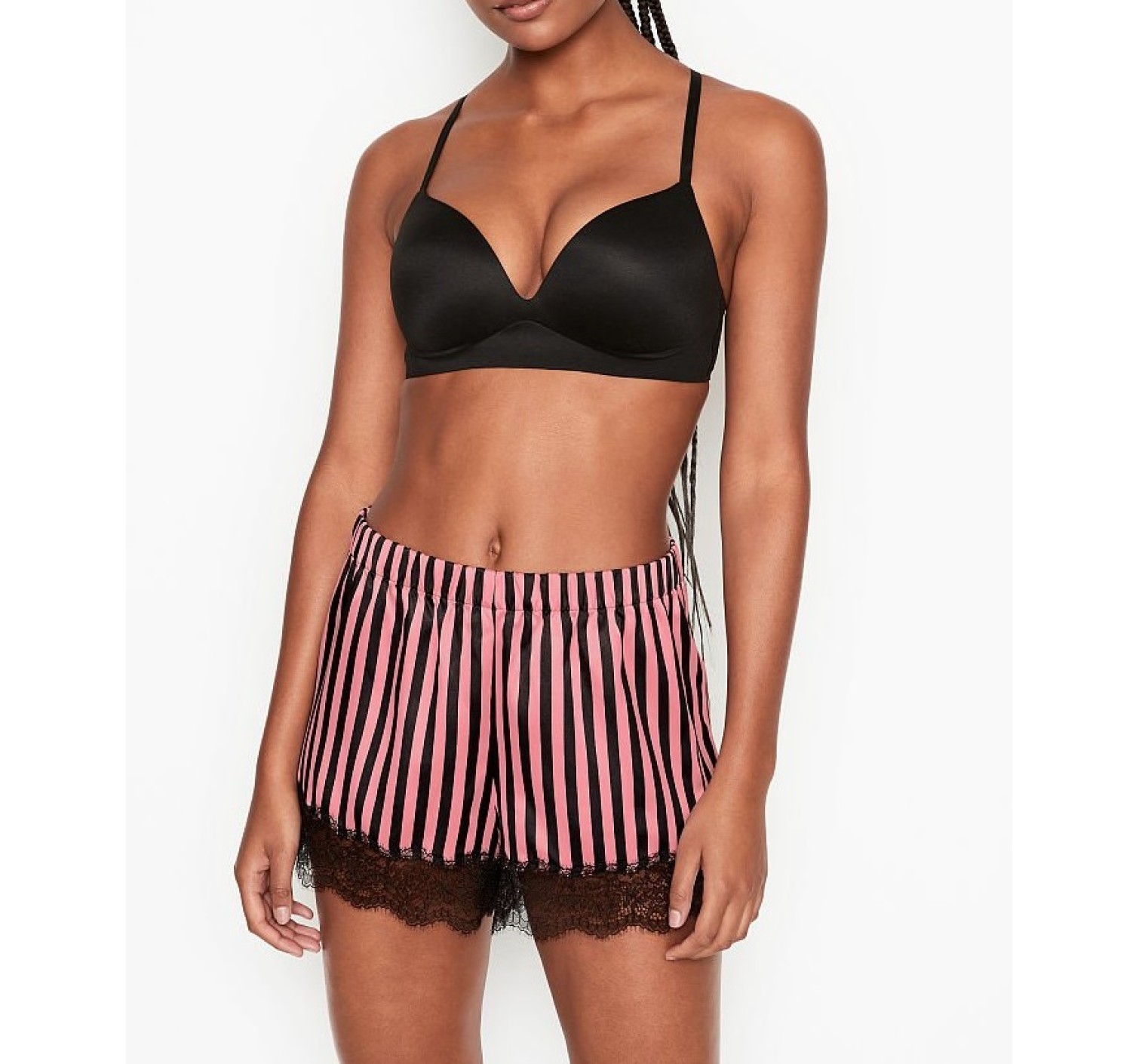 Шорты VS Satin Boxer Pink & Black stripes