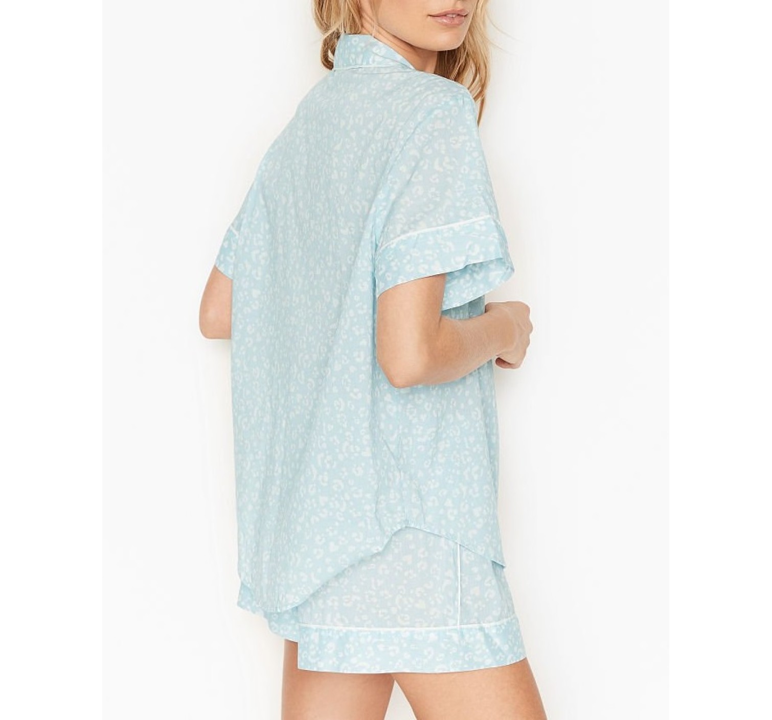 Піжама Victoria's Secret Cotton Short Pj Set Sky Blue Leopard
