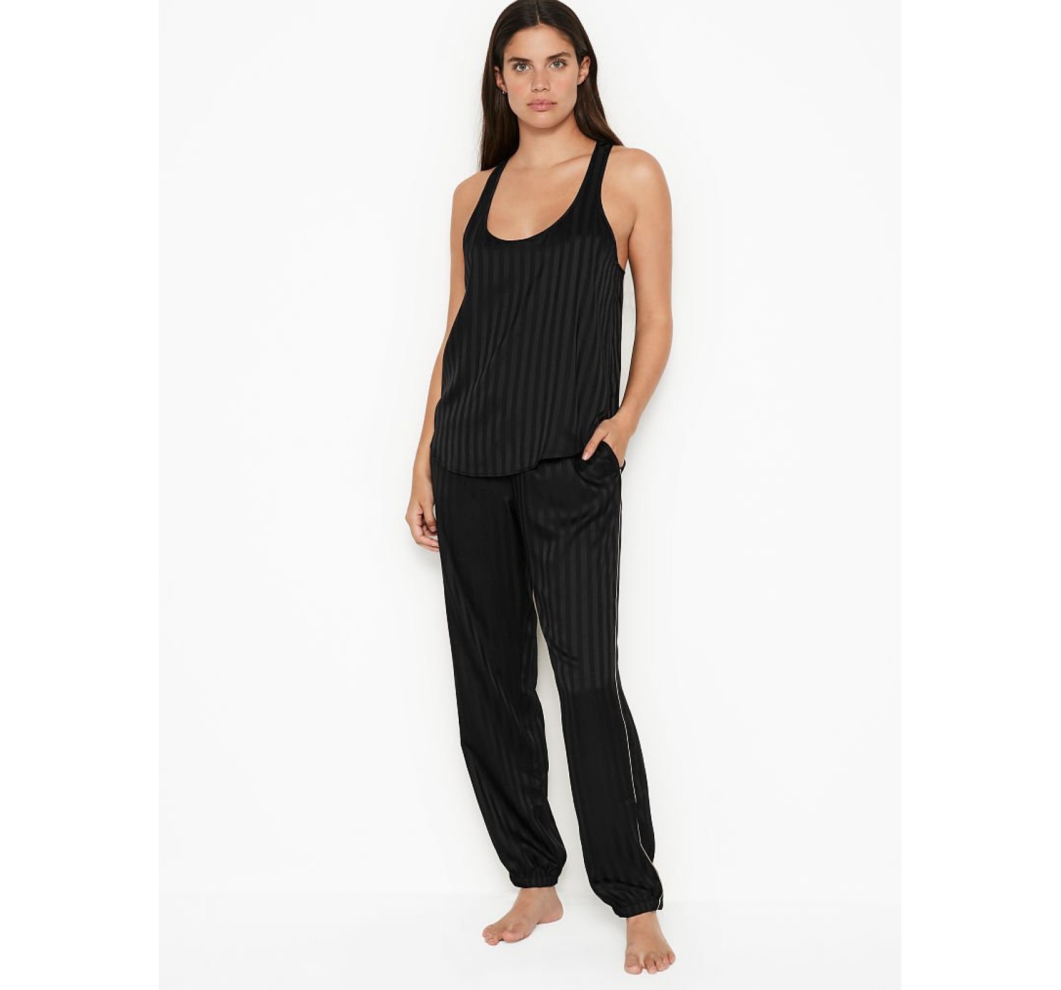 Піжама Victoria's Secret Long Cami Set Black Stripes