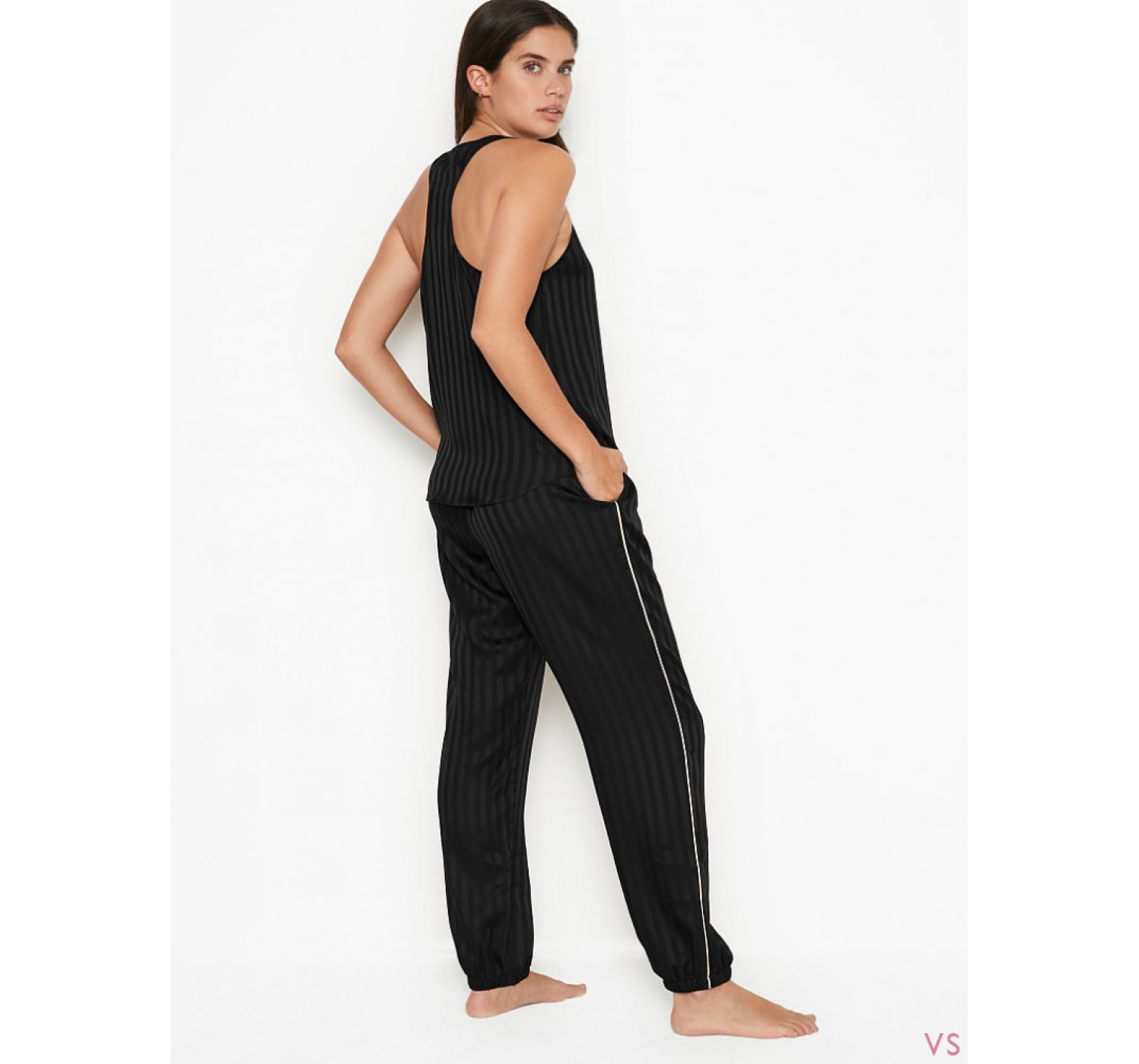 Піжама Victoria's Secret Long Cami Set Black Stripes