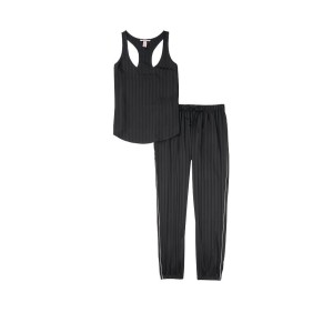 Піжама Victoria's Secret Long Cami Set Black Stripes