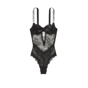 Боді Victoria's Secret Very Sexy Black Lace Lightly Lined Logo Shine Strap Teddy