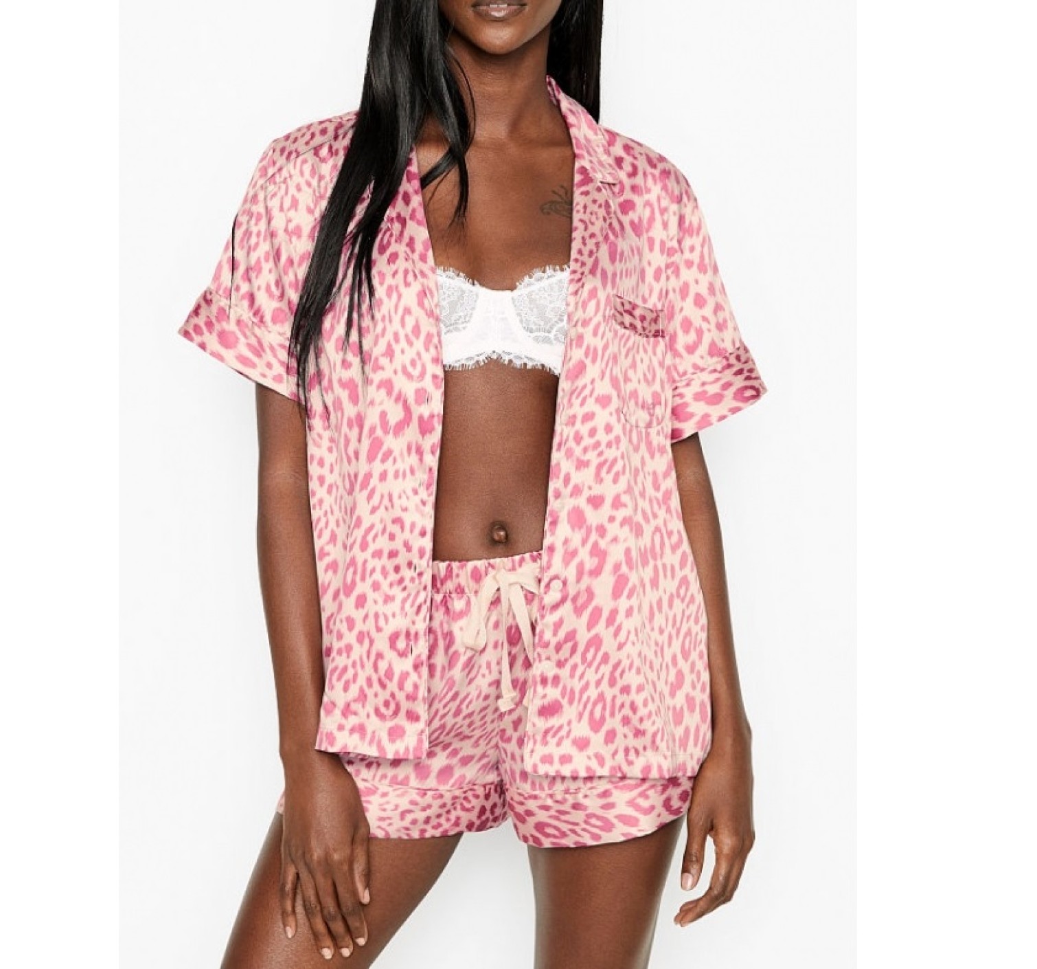 Піжама VS Satin Short PJ Set Pink leopard