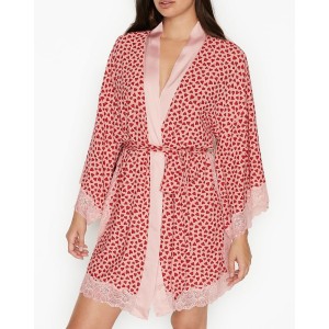 Халат Heavenly by Victoria's Secret Modal White Lace print Red hearts