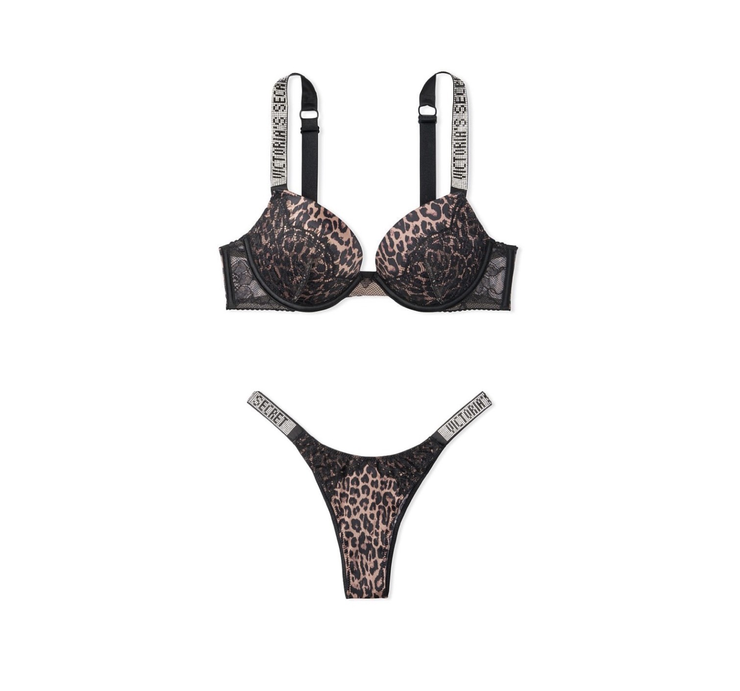 Комплект білизни VS Very Sexy Leopard Lace Shine Strap Push-up Bra set